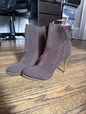 Just Fab Brown Knit Sock Ankle Boots